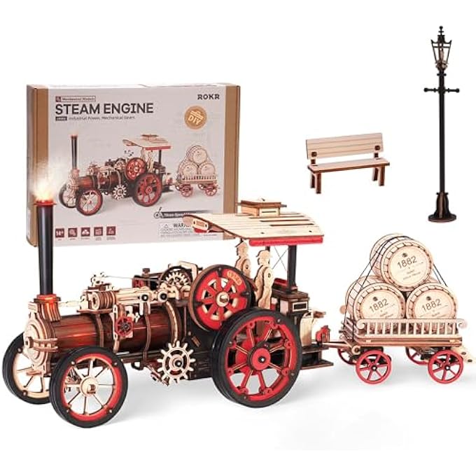 WOODEN TRAIN, CAR MODEL KIT, MECHANICAL, STEAM LOCOMOTIVE, LKA01, ADULT 3D PUZZLE, UNFOLDABLE - Image 1